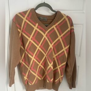 Vintage Brown Sweater with Pink and Yellow Accents